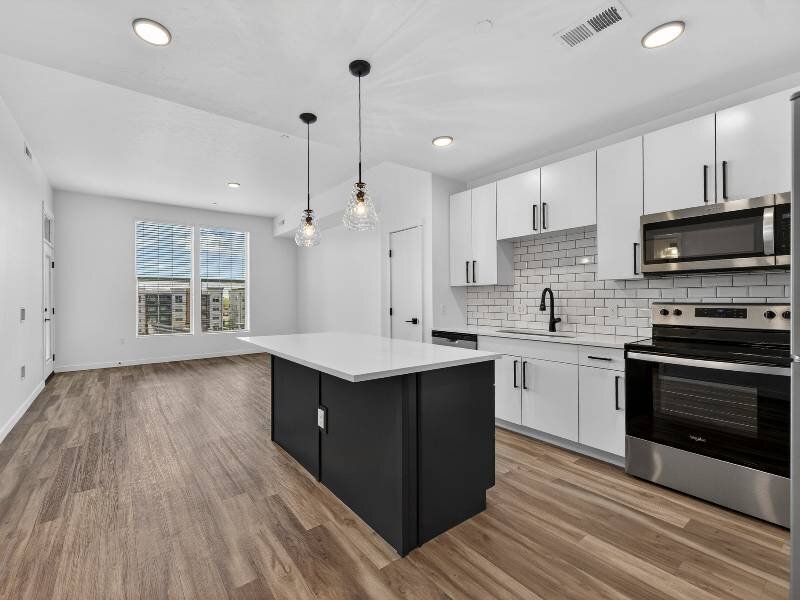 Kitchen with Kitchen Island | One Bedroom | Village Apartments