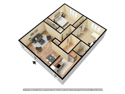 2 Bedroom 1 Bathroom floor plan at The Wellington in Amarillo, TX